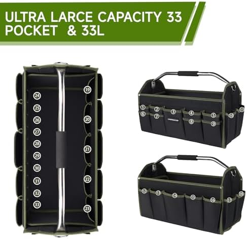 20In Electrician Tool Bag, Foldable Bags For Men Heavy Duty, Open Top Tool Tote, 30 Pockets Can Hold Many fittings, Organizer Stainless Steel Handle and Removable Shoulder Strap - Image 3