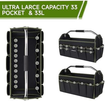 22In Electrician Tool Bag, Foldable Bags For Men Heavy Duty, Open Top Tool Tote, 30 Pockets Can Hold Many fittings, Organizer Stainless Steel Handle and Removable Shoulder Strap - Image 2