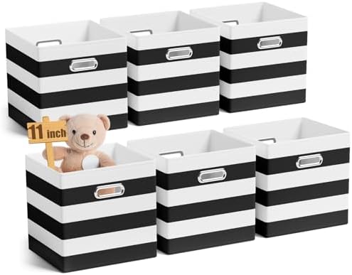 CroBlissful 11 Inch 6 Pcs Fabric Storage Cubes with Handle, Black and White by CroBlissful