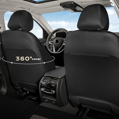 Coverado Front and Back Seat Covers, 5-Pack Universal Seat Covers for Cars, Leather & Fabric Splicing Design Car Seat Protectors, Waterproof Seat Cushions Universal for Most Vehicles, Black & Beige - Image 5