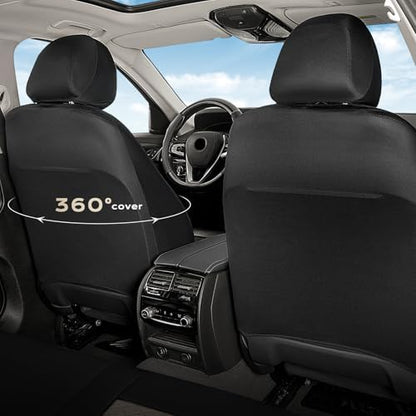 Coverado Front and Back Seat Covers, 5-Pack Universal Seat Covers for Cars, Leather & Fabric Splicing Design Car Seat Protectors, Waterproof Seat Cushions Universal for Most Vehicles, Black & Beige - Image 5