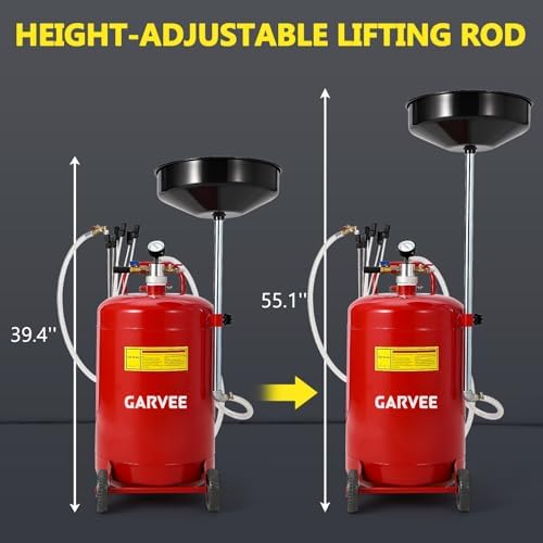 Garvee 20 Gallon Waste Oil Drain Tank, Portable Oil Drain Container, Air Operated Drainer, Fluid Fuel Transfer Drainage, Adjustable Funnel Height with Wheel &15'' Premium Bowl and a Toolbox - Image 3