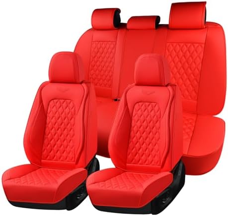 Coverado Full Set Car Seat Covers, 5-Seat Universal Faux Leather Waterproof Seat Covers, Front & Back Car Seat Protectors, Red Leather Seat Covers Fit for Most Vehicles-Red by COVERADOAUTO