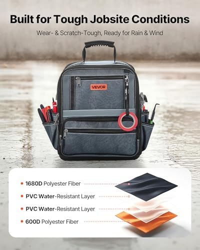 VEVOR Tool Bag, 13.2 Inch, 34-Pocket Portable Large Tool Box Organizer Storage, Carry Toolbox with Hard Plastic Base, Large Zipper, Adjustable Shoulder Strap, for Men Women Dad Husband Fathers Day - Image 4