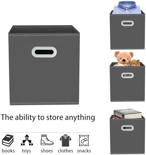 Yunkeeeper storage bins Cubes, Fabric Cube Organizer with Handle, Foldable Cube Bins for Cloth or Accessary Storage, 11x11x11, Set of 3,(Gray) - Image 3