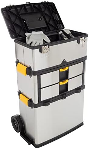3-Part Portable Tool Box - Stainless-Steel Drawer Organizer with Wheels, Extendable Handle and Tough Latches - Rolling Tool Chest by Stalwart (Silver) - Image 7