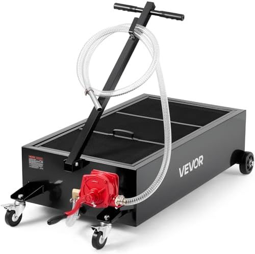 VEVOR Low Profile Oil Drain Pan, 25 Gallon Capacity, Rolling Oil Drain Pan with Manual Pump, 7.2 ft Hose & T Folding Handle, Leak-Proof & Corrosion-Resistant, Fit for Cars, SUVs, Trucks, ATVs, Black by VEVOR