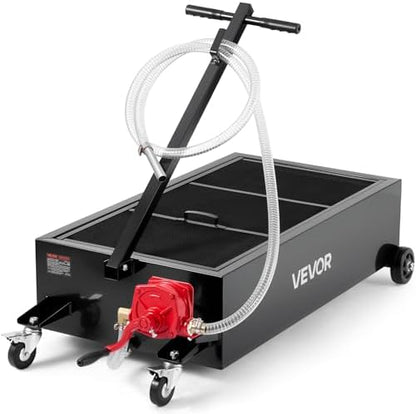 VEVOR Low Profile Oil Drain Pan, 25 Gallon Capacity, Rolling Oil Drain Pan with Manual Pump, 7.2 ft Hose & T Folding Handle, Leak-Proof & Corrosion-Resistant, Fit for Cars, SUVs, Trucks, ATVs, Black by VEVOR