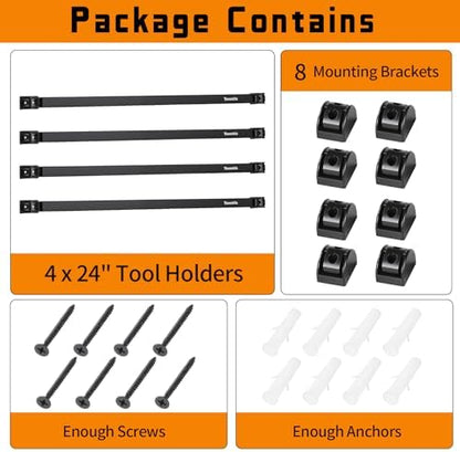 24" Magnetic Tool Holder Strip, 4 Pieces Black Metal Tool Organizer Rack with Stainless Steel Surface, Magnet Bar for Garage Workshop, Easy To Install with Mounting Screws - Image 7