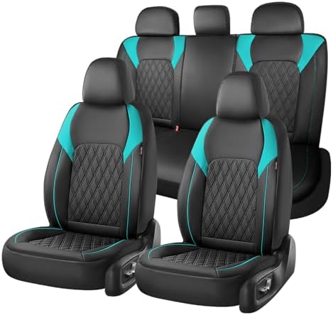 Coverado Seat Covers Full Set, Faux Leather Car Seat Covers for Cars, Waterproof Car Seat Cover, Universal Seat Covers, Car Seat Protector Car Seat Cushion Universal Fit Most Cars Trucks, Black&Blue by COVERADOAUTO