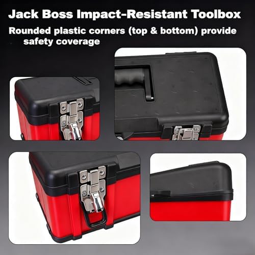 Jack Boss Tool Box 15.5 Inch Small Portable Tool Organizer Box with Built-in Short Non-slip Handle Car Box with Removable tray - Image 4