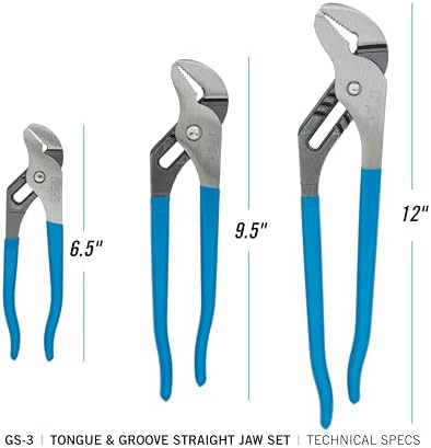 Channellock 3pc Tongue & Groove Pliers Set GS-3 - Laser Heat-Treated Teeth, High Carbon Steel - 6.5", 9.5", 12" - Image 2