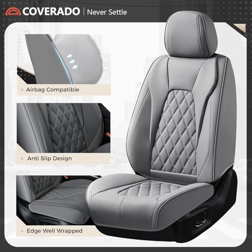 Coverado Car Seat Covers, Front Seat Cover, 2 Pack Luxury Faux Leather Seat Covers for Cars, Waterproof Car Seat Protector Car Seat Cushion, Universal Automotive Seat Covers Fit for Most Cars - Gray - Image 5