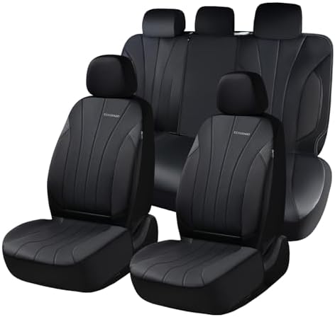 Coverado Automotive Front and Rear Seat Covers, Car Seat Covers Full Set, Leather Car Seat Covers Full Set 5 Seats, Airbag-Compatible, Spill-Proof Design, Black Seat Covers for SUV Sedan Truck by COVERADOAUTO