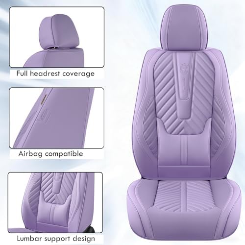 Coverado Car Seat Covers Full Set, Faux Leather Seat Covers for Car, Luxury Automotive Seat Covers Waterproof Car Seat Protector Universal Fit for Most Cars SUV Truck with Lumbar Support(Purple) - Image 6