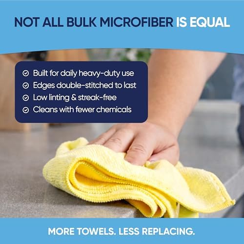 12" x 12" Microfiber Cleaning Cloths (50 Pack) - Reusable Towels, Wash Rags, Dust Cloth, All-Purpose: Kitchen, Dish, Cars, Shop, Glass (Yellow) - Image 6