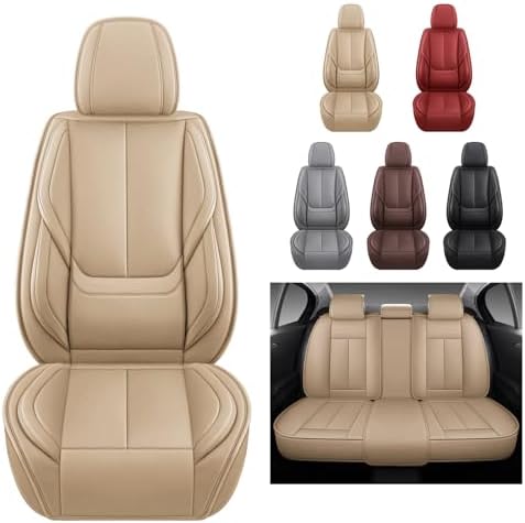 MINGBRON Car Seat Covers Full Set,Black Beige Car Seat Cover, Car Seat Protector Waterproof, Nappa Leather Car Seat Cushion, Fit for Most Cars - Image 4