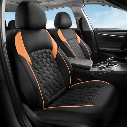 Coverado Seat Covers for Cars, Automotive Seat Covers Front Seats, Waterproof Car Seat Covers, Car Seat Cushion, Faux Leather Car Seat Protector Carseat Cover Universal Fit Most Cars, Black&Orange by COVERADOAUTO