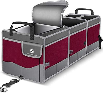 Trunk Organizer with Cooler, Collapsible Trunk Storage Container with Non Slip Bottom Strips, Large Multi-Compartment Waterproof Car Trunk Organizer Groceries for Vehicle Sedan, SUV, Van(Wine Red) by ORIENTFAMULAY