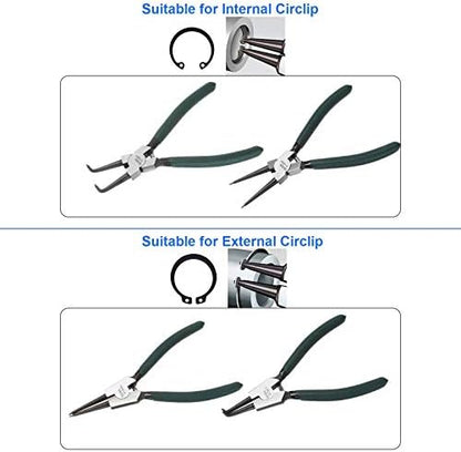 4 Piece 7 Inch Internal/External Snap Ring Pliers Set Heavy Duty Circlip Pliers Kit Straight/Bent Jaw Pliers for Ring Remover Retaining and Remove Hoses - Image 4