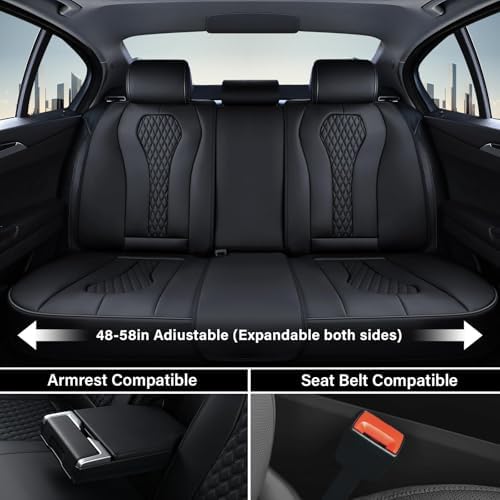 Coverado Seat Covers, Car Seat Covers Full Set, Black Car Seat Cover, Car Seat Covers Front Seats Back Seat Cover, Waterproof Car Seat Cushion, Leather Seat Covers Seat Protector Fit for Most Cars - Image 3