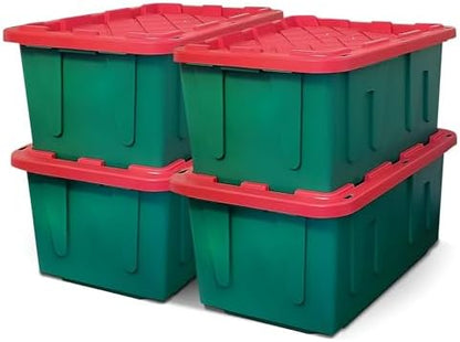 HOMZ Durabilt Plastic Storage Bins with Lids, 27 Gal, Red/Green, 4 Pack by Homz