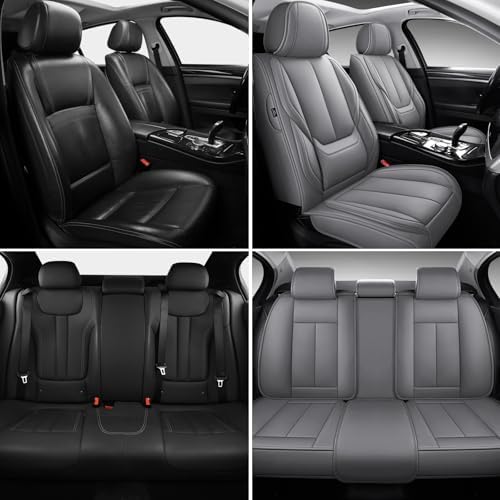 MINGBRON Car Seat Covers Full Set, Brown Car Seat Cover Lumbar Support, Car Seat Protector Waterproof, Nappa Leather Car Seat Cushion, Front Seats and Back Fit for Most Cars Beige - Image 2