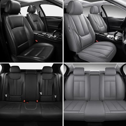 MINGBRON Car Seat Covers Full Set, Brown Car Seat Cover Lumbar Support, Car Seat Protector Waterproof, Nappa Leather Car Seat Cushion, Front Seats and Back Fit for Most Cars Beige - Image 2