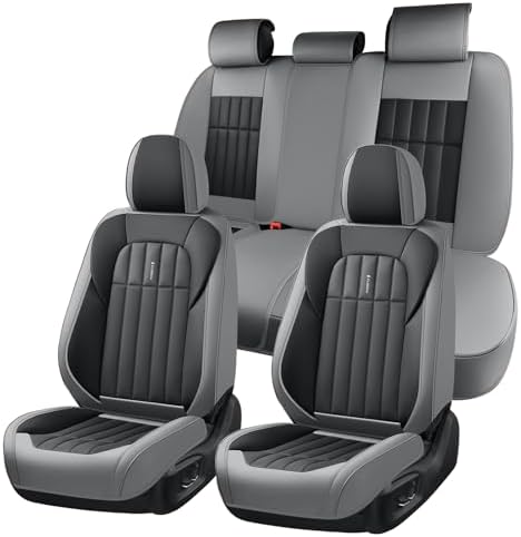 FLORICH Seat Cover, Leather Car Seat Covers Full Set, Waterproof Car Seat Protectors 5 Seats, Front and Rear Seat Covers for Cars, Automotive Seat Protector Fit for Most Sedans SUV Truck - GrayBlack by FLORICH