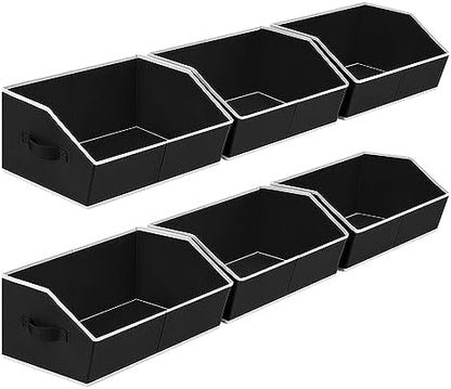 Homsorout Cube Storage Bins - 6 Pack Trapezoid Storage Bins, Closet Organizers and Decorative Storage, Storage Baskets with Handle, Large Storage Basket for Home, Black by Homsorout