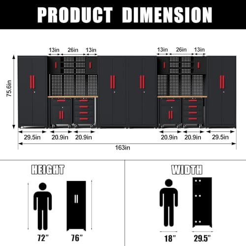 16Pack Garage Cabinet Storage System, Heavy Duty Workshop Set,Red - Image 2