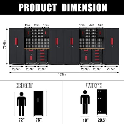 16Pack Garage Cabinet Storage System, Heavy Duty Workshop Set,Red - Image 2