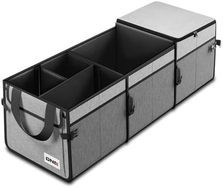 DNA Motoring Trunk Organizer for SUV, Large Capacity Car Organizer and Storage with 5 Compartment and 1 Cover, Foldable Trunk Organizer for Car, 90L Grey by DNAMOTORING