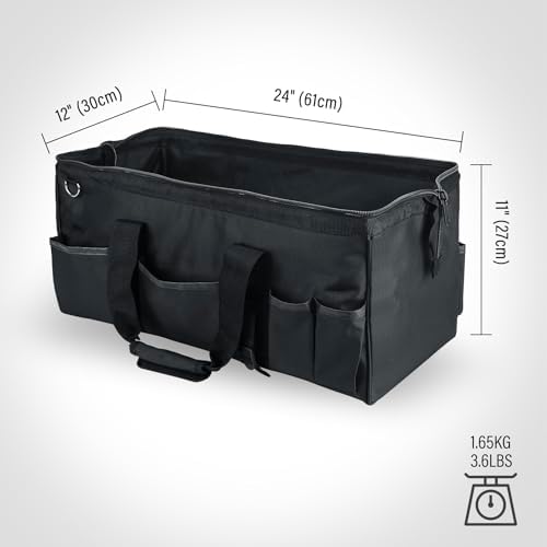 HAUTMEC 24" Large Contractors Tool Bag, Wide Mouth Tool Bag with Hard Base & Metal Frame, 21-Pocket Double Zippers Heavy-Duty Tool Organizer for Heavy Tools – HT0184 - Image 4