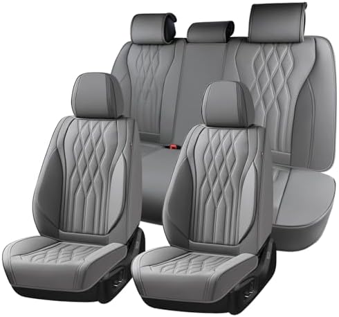 Coverado Seat Covers FullSet, 5 Seats Car Seat Protector, Waterproof Nappa Leather Cushion, Front & Rear Fit for Most Sedans SUV Pick-up Truck-Gray by COVERADOAUTO