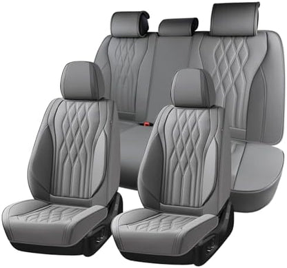 Coverado Seat Covers FullSet, 5 Seats Car Seat Protector, Waterproof Nappa Leather Cushion, Front & Rear Fit for Most Sedans SUV Pick-up Truck-Gray by COVERADOAUTO
