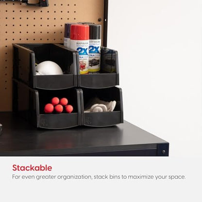 IRIS USA 8-Pack, Medium Stackable Storage Bins, Black - Image 4