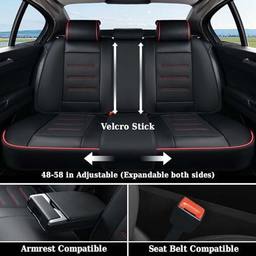 Coverado Car Seat Covers Full Set, Seat Covers for Cars, Car Seat Protector Waterproof, Leather Cushion, Universal Car Interior Covers Seat Protectors for Most Cars Black-Redline - Image 5