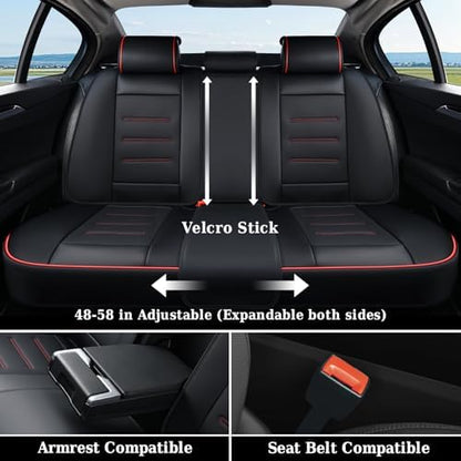 Coverado Car Seat Covers Full Set, Seat Covers for Cars, Car Seat Protector Waterproof, Leather Cushion, Universal Car Interior Covers Seat Protectors for Most Cars Black-Redline - Image 5