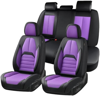Coverado Car Seat Covers Full Set, Seat Covers for Cars, Automotive Seat Covers, Waterproof Nappa Leather Front Seats and Back Car Seat Protector, Universal Fit for Most Cars SUV Trucks,Black&Purpe by COVERADOAUTO