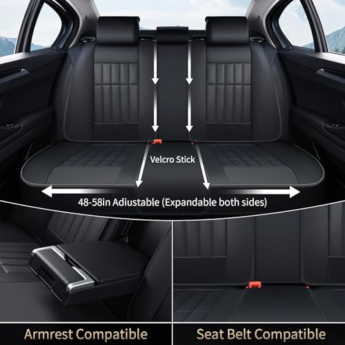 FLORICH Seat Cover, Car Seat Covers Full Set, Waterproof Leather Car Seat Protector 5 Seats, Front and Rear Seat Covers for Cars, Automotive Seat Covers Protector Fit for Most Cars Trucks SUV - Black - Image 4