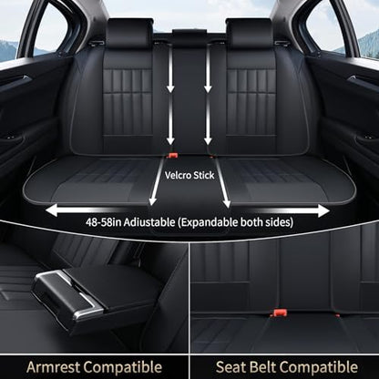 FLORICH Seat Cover, Car Seat Covers Full Set, Waterproof Leather Car Seat Protector 5 Seats, Front and Rear Seat Covers for Cars, Automotive Seat Covers Protector Fit for Most Cars Trucks SUV - Black - Image 4