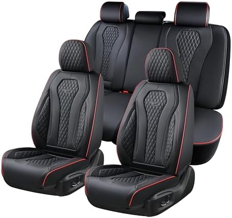 Coverado Automotive Seat Covers 5 Seats, Leather Seat Covers Fullset, Black Car Seat Covers, Luxury Car Seat Covers, Seat Cushion, Driver Seat Covers, Car Seat Protector Universal Fit Most Cars by COVERADOAUTO