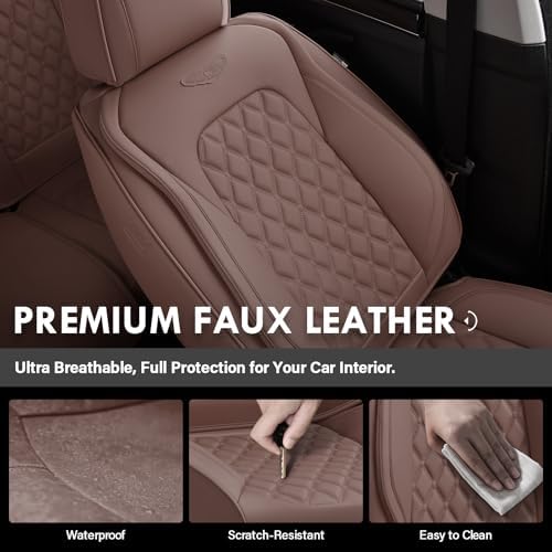 Coverado Front Seat Covers, Luxury Faux Leather Durable Anti-Scratch Cushions, Universal Fit for Cars, SUVs, Pickups, Waterproof Automotive Seat Covers, Car Accessories – Brown - Image 5