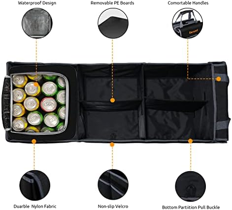 Collapsible Trunk Organizer with Insulated Leakproof Cooler Bag,Removable Lid,Adjustable Securing Straps,3 Compartments Trunk Organizer for SUV,Truck,Sedan(Grey & Black) - Image 3