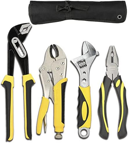 DOWELL 4-Piece Pliers Set - 8 & 10-Inch Combination, Locking & Groove Joint Pliers, Adjustable Wrench, Tool Pouch by DOWELL