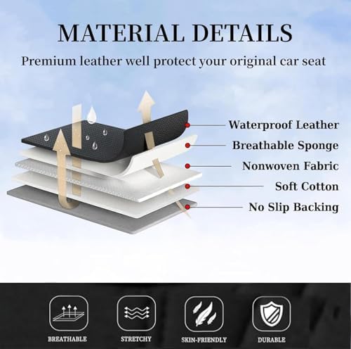 Coverado Car Seat Covers Full Set, Front Seat Cover and Back Seat Covers for Cars, Faux Leather Waterproof Seat Covers, Car Seat Protectors, Automotive Seat Covers Universal for Most Vehicles Beige - Image 5