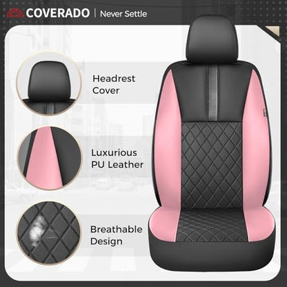 Coverado Car Seat Covers Front Pair, Automotive Leather Seat Covers for Car，Universal Fit Front Back Seat Cover, Non-Slip Waterproof Breathable Car Seat Protector - Image 3