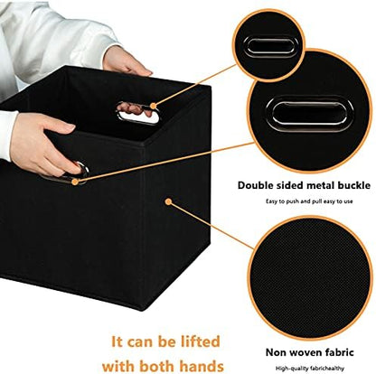 Yunkeeeper storage bins Cubes, Fabric Cube Organizer with Handle, Foldable Cube Bins for Cloth or Accessary Storage, 11x11x11, Set of 3, (Black) - Image 4