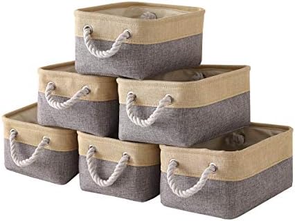 Fabric Storage Baskets for Organizing(6 Pack) Small Baskets for Shelves,storage, Laundry, Nursery, Closets, Decorative Baskets for Gifts Empty (Grey & gold, 11.8” x 7.8” x 5.1”) by Sacyic